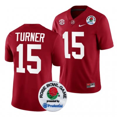 Men's Alabama Crimson Tide #15 Dallas Turner 2024 Rose Bowl Crimson NCAA Playoff College Football Jersey 2403MXBF7